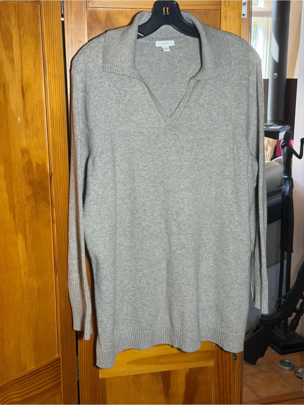 J. Jill V-Neck Collar Sweater in Taupe Heather|Sz XLP|Cotton Blend